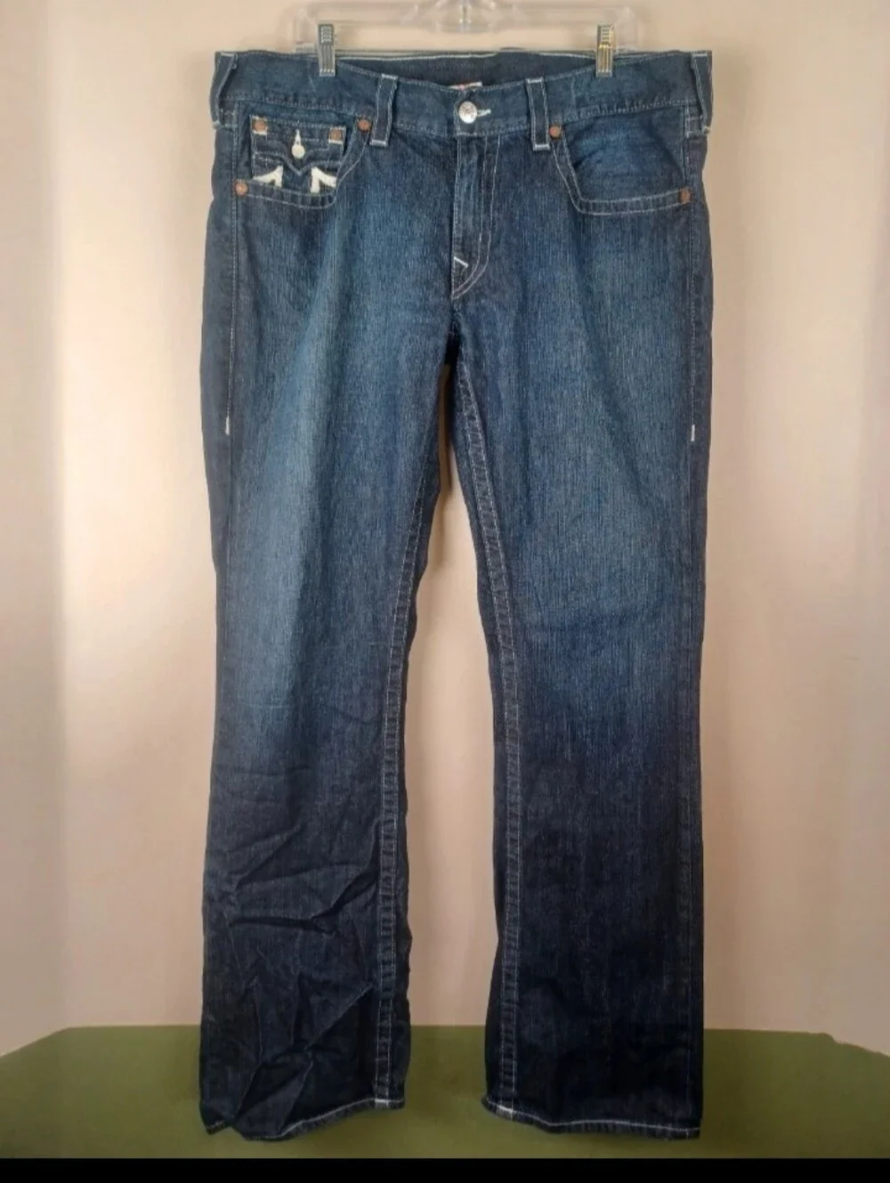 Rare True Religion Straight Flap Jeans Mens 40x35 Thick Stitch Streetwear READ